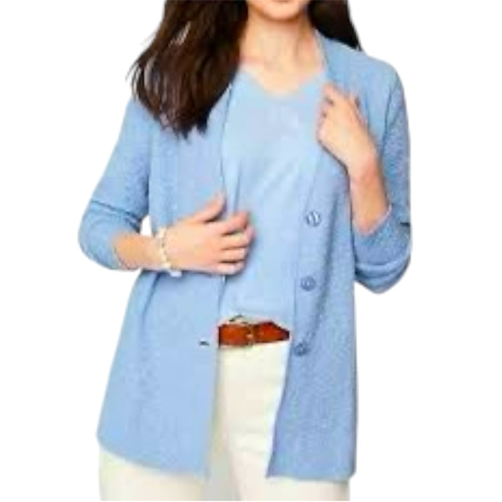 J JILL Slub-Textured Button-Front V-neck Cardigan Mirage Size XL NWT